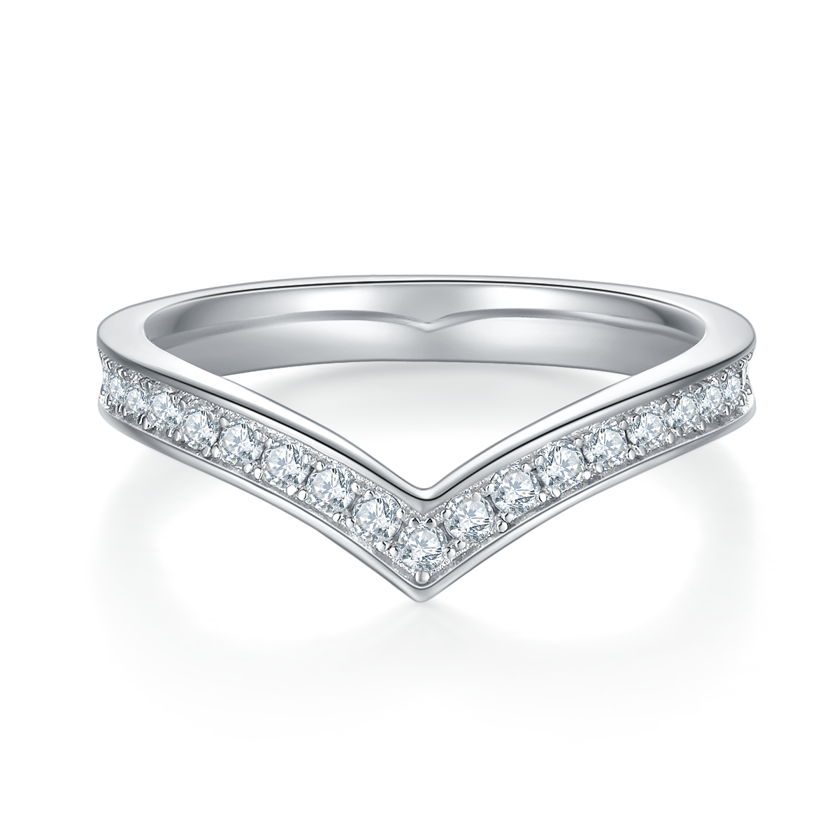 V-Row Ring Full Circle Guard S925 Silver Plated Platinum Moissanite 60 Centimeter D-Grade